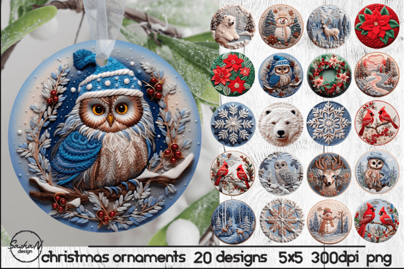 3d Christmas Ornament, Embroidery Effect in Illustrations