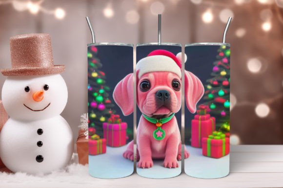 3d Christmas Pink Dog Tumbler Design for Brand Illustrations