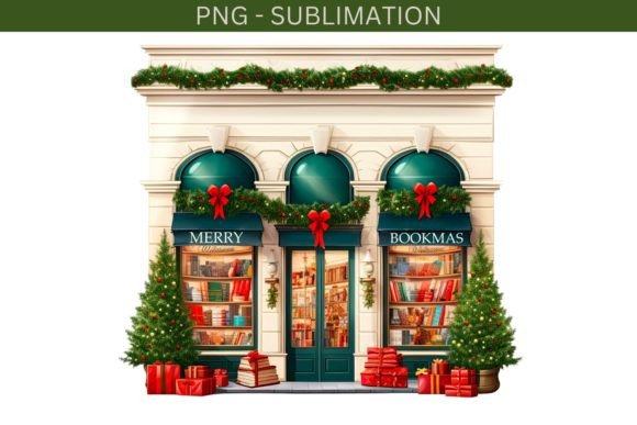 Book Store Christmas Scene PNG, Merry: A Designer's Stitch Test