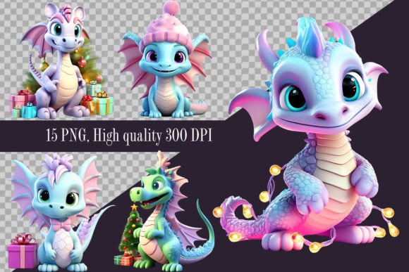 Christmas Cute Dragon Clipart for Festive Illustrations