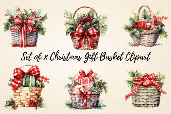 Christmas Gift Basket Clipart Bundle: Festive Illustrations for Makers