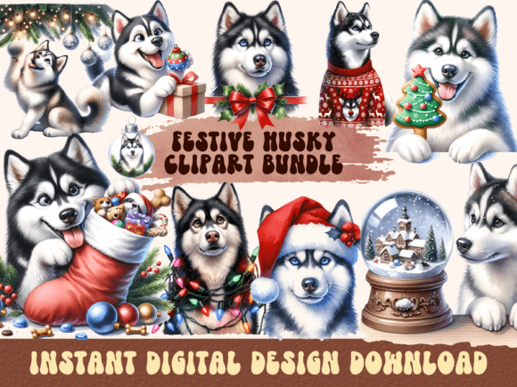 Christmas Husky Clipart Bundle Review