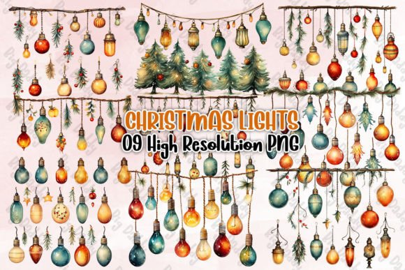 Christmas Lights Sublimation Clipart PNG for Illustrations