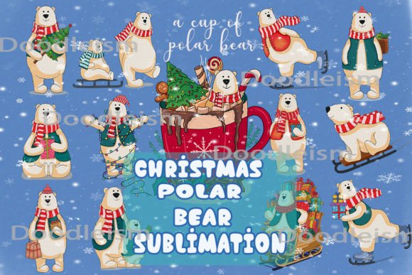 Christmas Polar Bear Sublimation Bundle for Illustrations