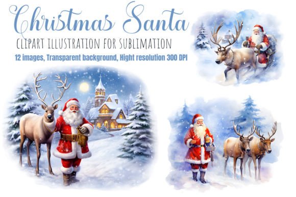 Christmas Santa Watercolor Clipart for Modern Illustrations