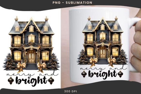 Christmas Scene PNG, Merry and Bright Review for Illustrations