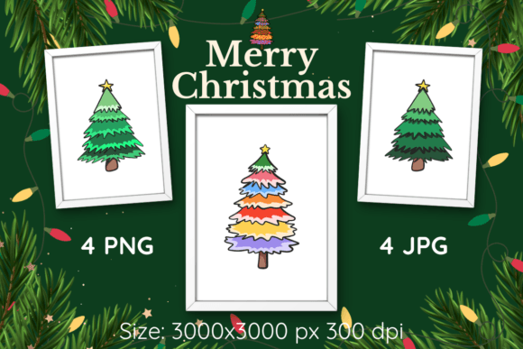 Christmas Tree Clipart, Wall Art PNG,JPG for Modern Illustrations