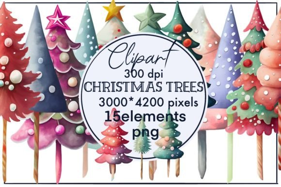 Christmas Trees PNG Watercolor