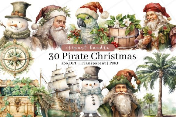 Fantasy Christmas Watercolor Clipart for Illustrations