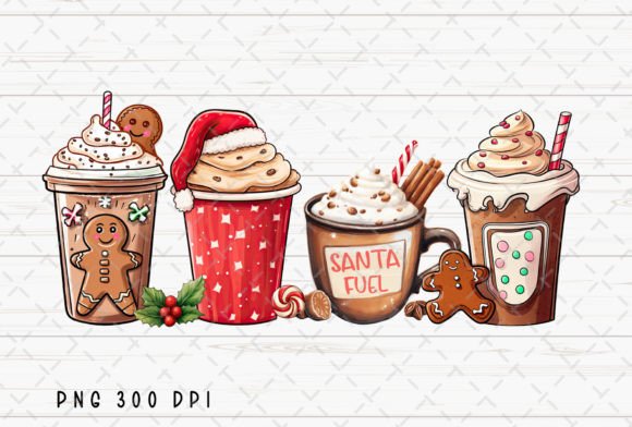 Gingerbread Christmas Coffee Santa Fuel Illustrations