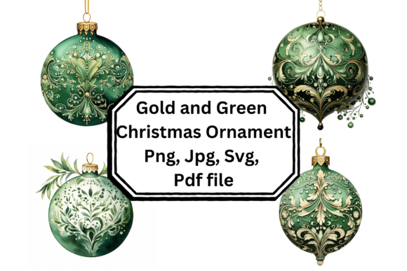 Gold and Green Christmas Ornament Illustrations for Editorial Design