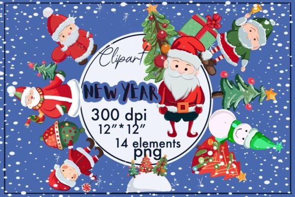 Holiday Cheer: Happy New Year, Christmas. Santa Claus Illustrations