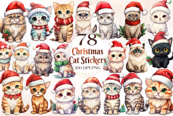 Kawaii Christmas Cat Stickers Clipart Embroidery Review