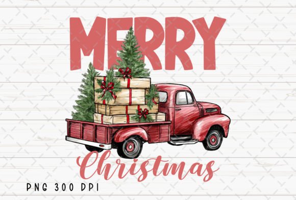 Merry Christmas Trees Vintage Truck PNG for Illustrations