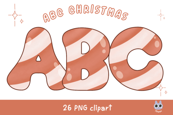 Pink Christmas Alphabet Candy Cane Font for Illustrations