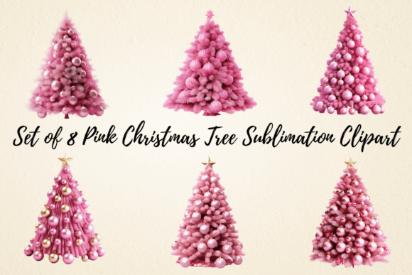 Pink Christmas Tree Sublimation Clipart for Modern Illustrations