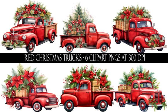 Red Christmas Truck Clipart for Modern Illustrations