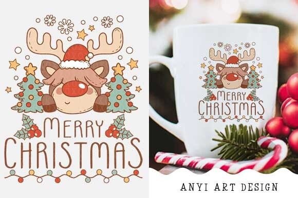 Reindeer Merry Christmas Sublimation PNG for Illustrations