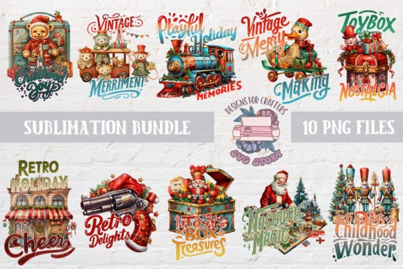 Retro Christmas Bundle PNG Sublimation for Illustrations