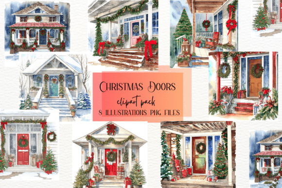 Watercolor Christmas Doors Illustrations Review