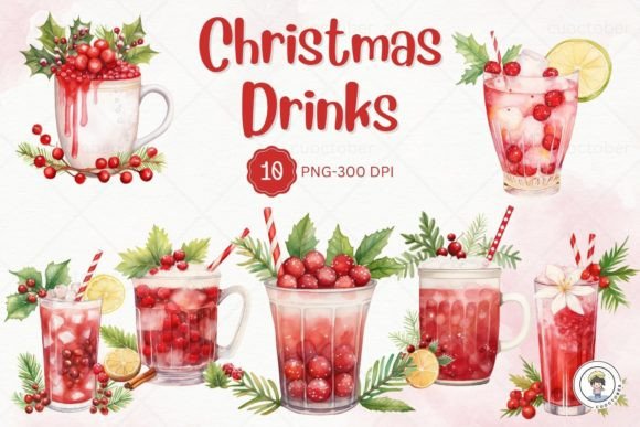 Watercolor Christmas Fresh Drink Clipart for Modern Illustrations