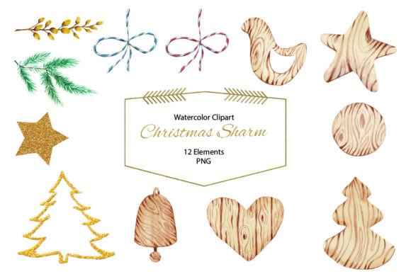 Watercolor Christmas Sharm Clipart, PNG for Modern Illustrations